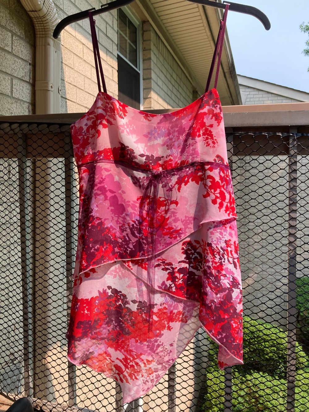 Mexx Y2K Scarf Style Asymmetric Hem Pink Floral Flowy Tank Top